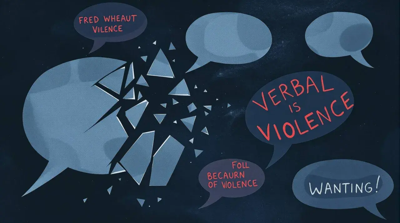 Une bulle de dialogue brisée symbolise la violence verbale. Mon conjoint me parle mal, et ces mots blessent.