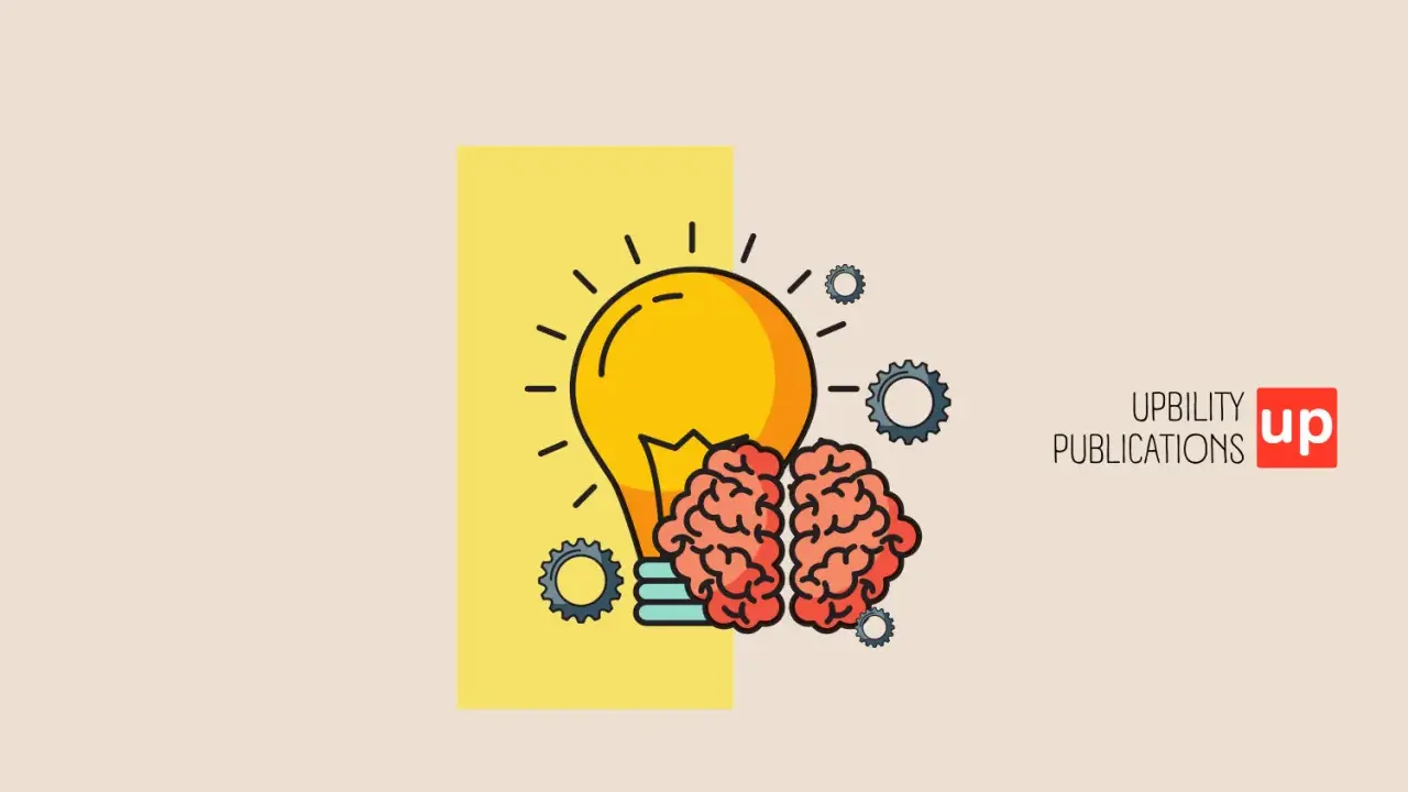Une ampoule jaune et un cerveau rouge, entourés de rouages, symbolisent une idée brillante. Un test wisk pour l'innovation.