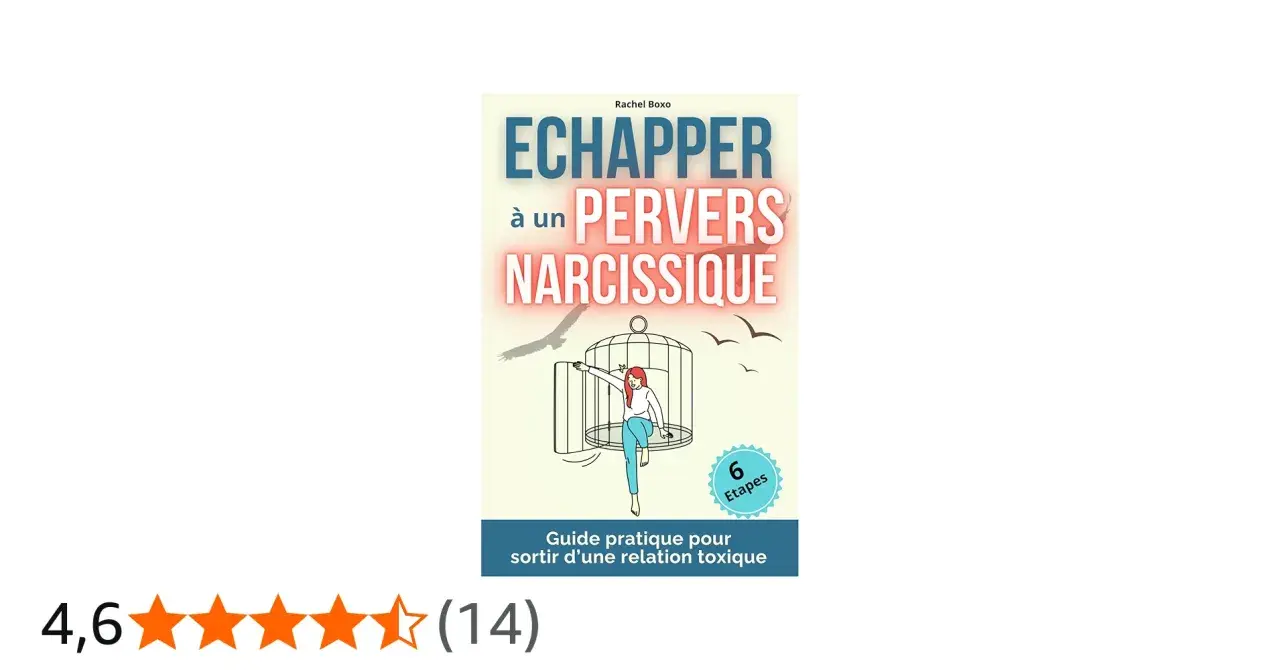 Livre "Échapper à un pervers narcissique" : une femme sort d'une cage, symbolisant la libération d'une relation toxique. Guide en 6 étapes.