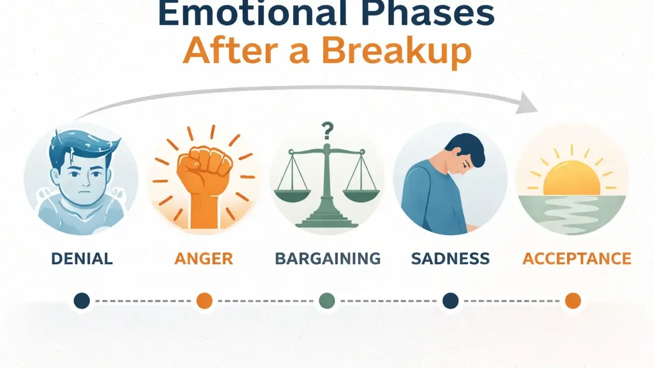 Les phases émotionnelles après une rupture : déni, colère, marchandage, tristesse, acceptation. Comment réagir quand un homme vous quitte.
