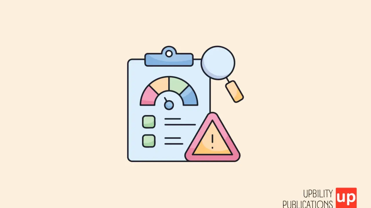 Icône d'un tableau avec un indicateur de performance, une loupe et un panneau d'avertissement, suggérant un test de dysorthographie ou une analyse de données.