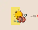 Une ampoule jaune et un cerveau rouge, entourés de rouages, symbolisent une idée brillante. Un test wisk pour l'innovation.