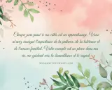 Un texte touchant pour sa belle-mère, orné de feuillages, louant son exemple de patience, tolérance et amour familial.