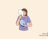 Une jeune femme tient deux masques, l'un devant son visage, l'autre sur sa poitrine. Un questionnaire borderline pourrait aider à comprendre ces changements d'identité.