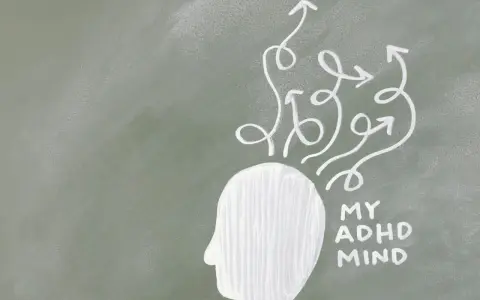 Profil de tête avec flèches chaotiques sortant, symbolisant un esprit HPI et agressivité. "My ADHD Mind" écrit.