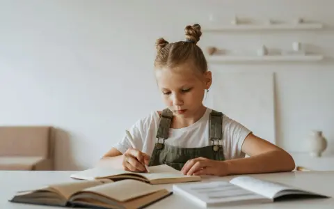 Jeune fille concentrée sur son cahier, peut-être en pleine préparation d'un test HPI WISC.