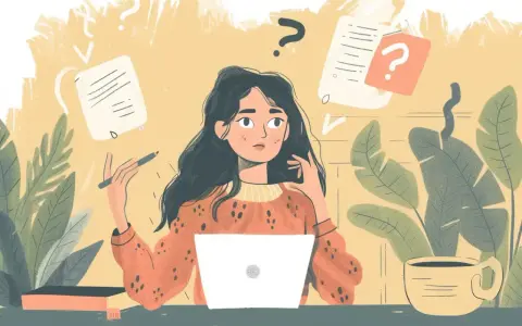 Jeune femme perplexe devant son ordinateur, entourée de papiers flottants et de points d'interrogation. Un test hyperactivité ?
