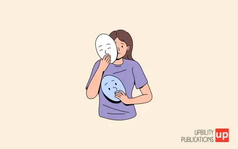 Une jeune femme tient deux masques, l'un devant son visage, l'autre sur sa poitrine. Un questionnaire borderline pourrait aider à comprendre ces changements d'identité.