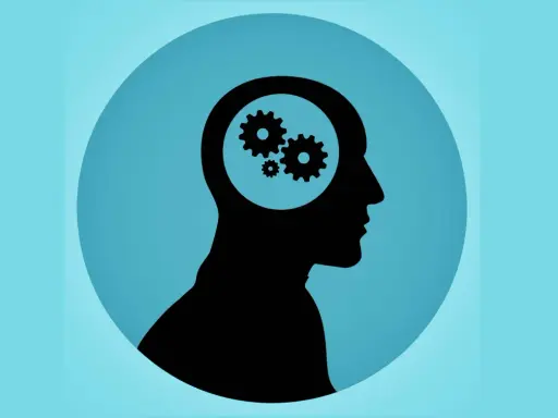 Silhouette d'une tête avec des engrenages à l'intérieur, symbolisant le fonctionnement de la pensée et le test mémoire de travail.