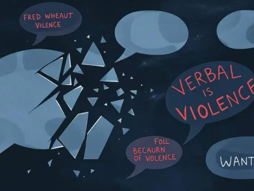 Une bulle de dialogue brisée symbolise la violence verbale. Mon conjoint me parle mal, et ces mots blessent.