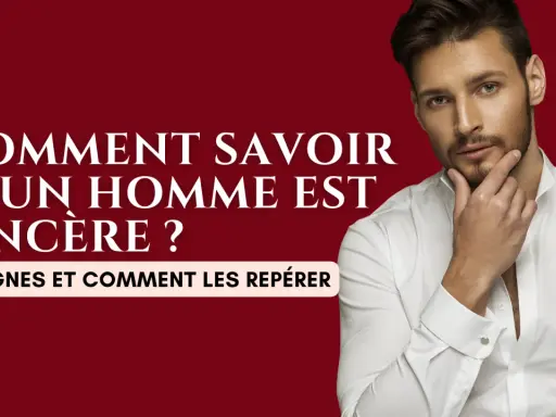 Un homme pensif en chemise blanche, avec le texte "Comment savoir si un homme est sincère ? 7 signes et comment les repérer".