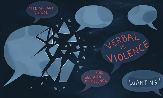 Une bulle de dialogue brisée symbolise la violence verbale. Mon conjoint me parle mal, et ces mots blessent.