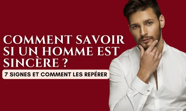 Un homme pensif en chemise blanche, avec le texte "Comment savoir si un homme est sincère ? 7 signes et comment les repérer".