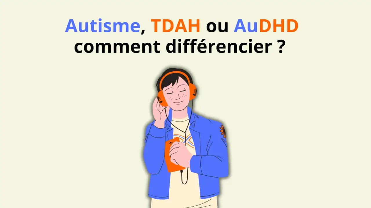 Jeune personne avec des &eacute;couteurs, explorant les diff&eacute;rences entre autisme, TDAH et AuDHD. Un test pour mieux se comprendre.