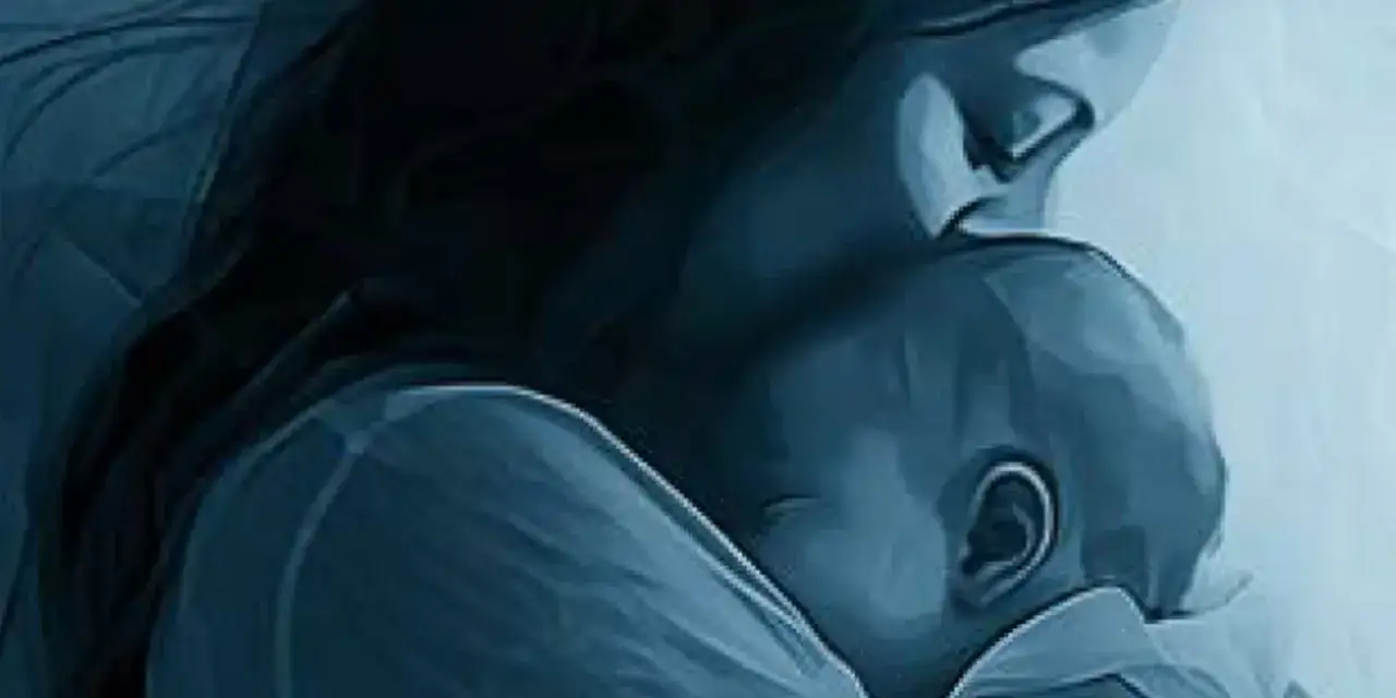 Une m&egrave;re &eacute;treint son enfant, un foetus de 6 mois mort, dans un moment de profonde tristesse et d'amour &eacute;ternel.