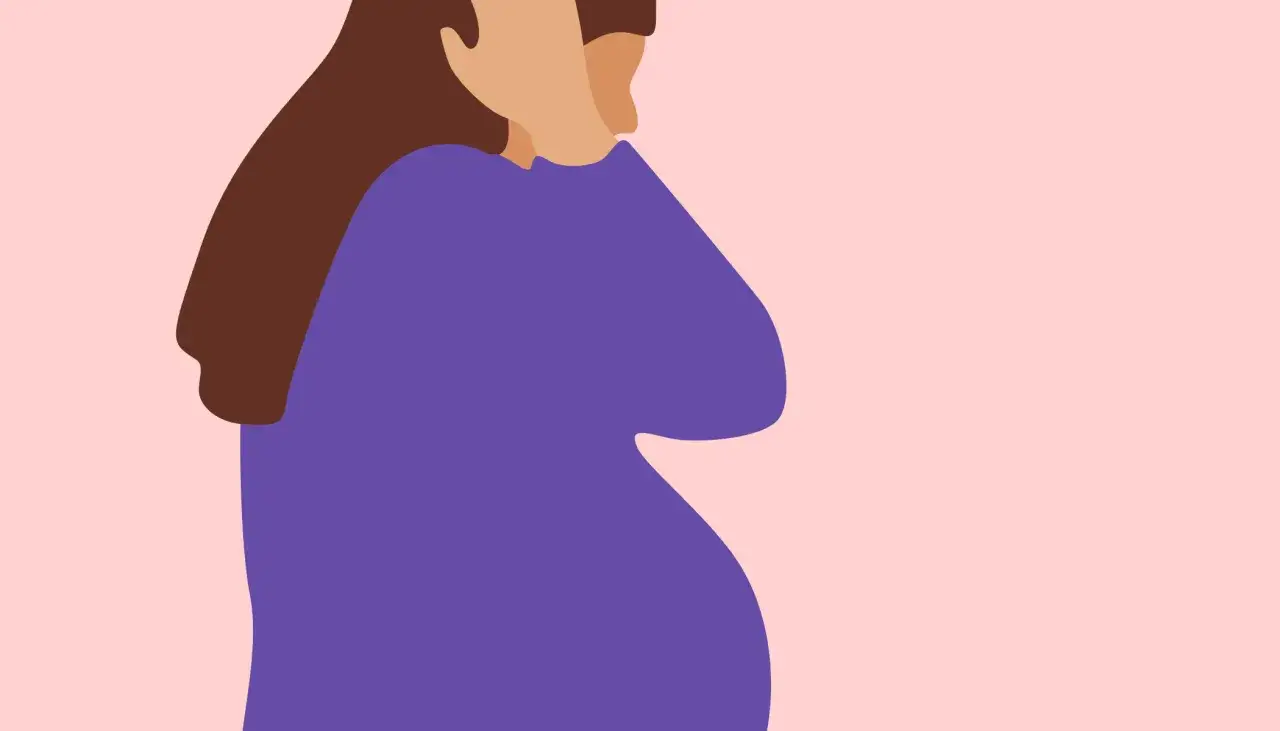 Illustration d'une femme enceinte, le ventre arrondi, le regard baiss&eacute;. Un t&eacute;moignage sur le d&eacute;ni de grossesse.